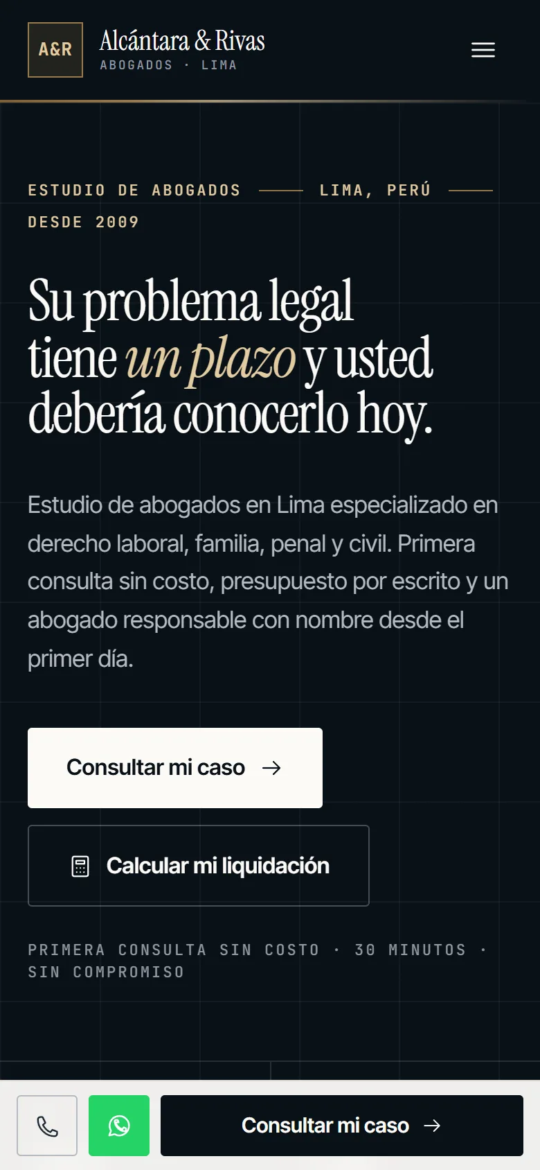 La misma página vista en un celular