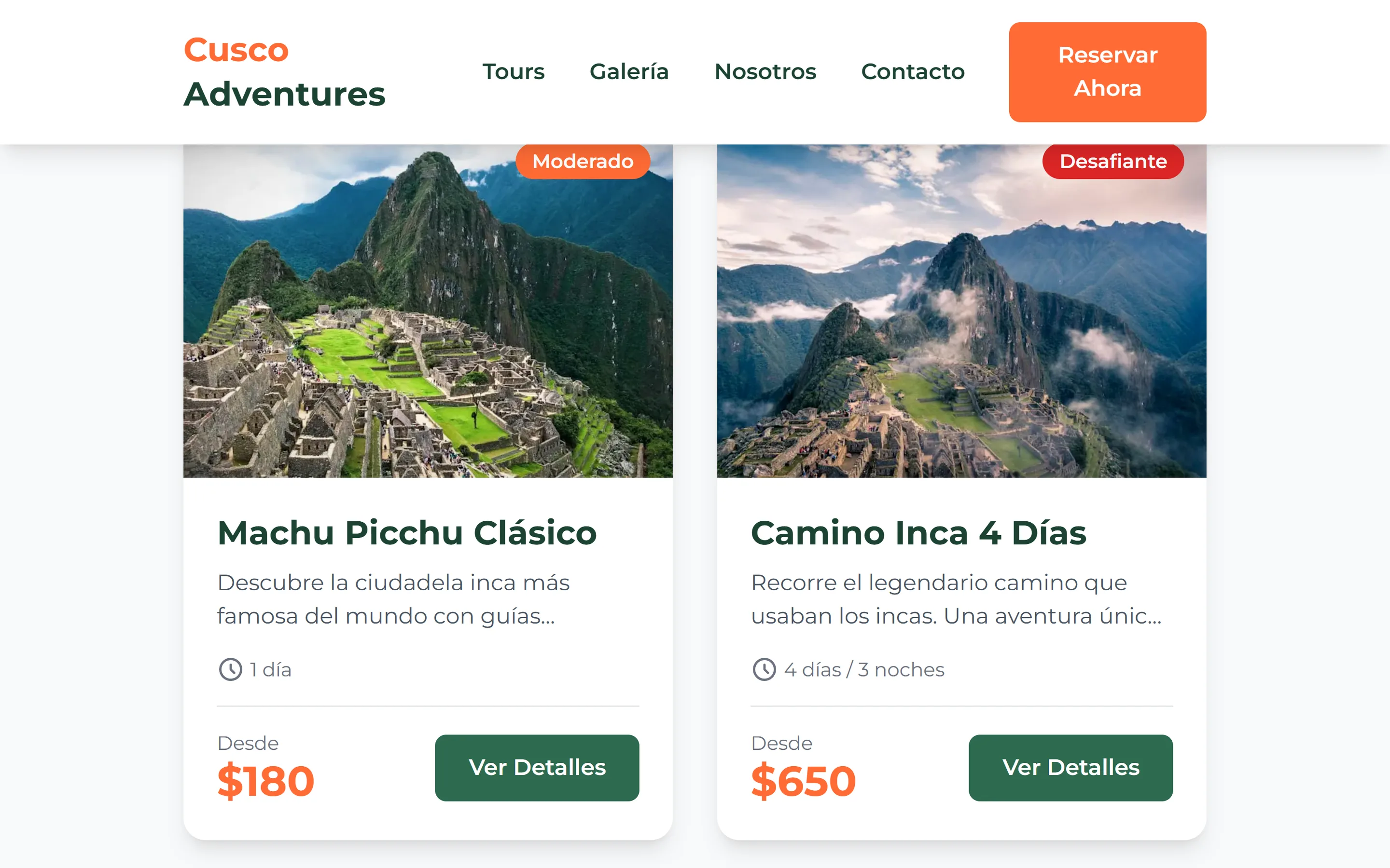 Los tours con su duración y su precio de entrada