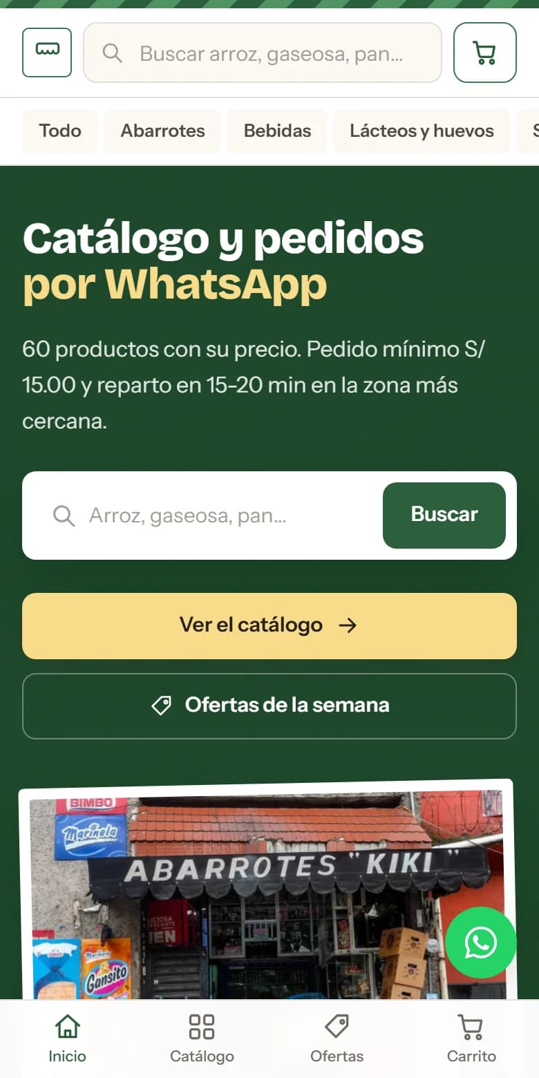 La misma tienda vista en un celular