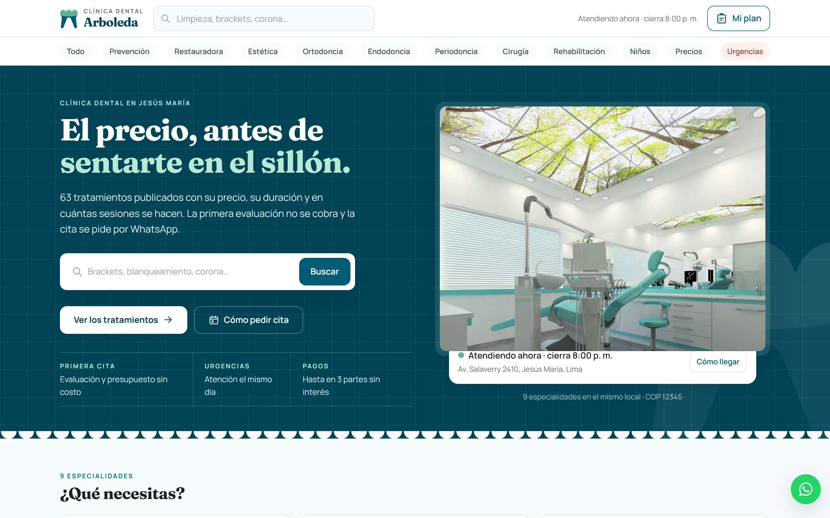 La portada de Clínica Dental Arboleda vista en una computadora