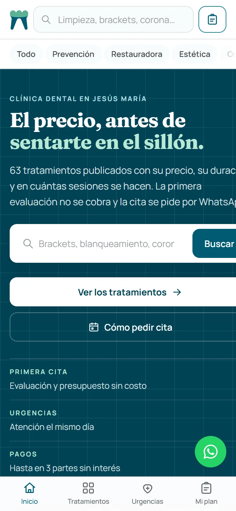 La misma página vista en un celular