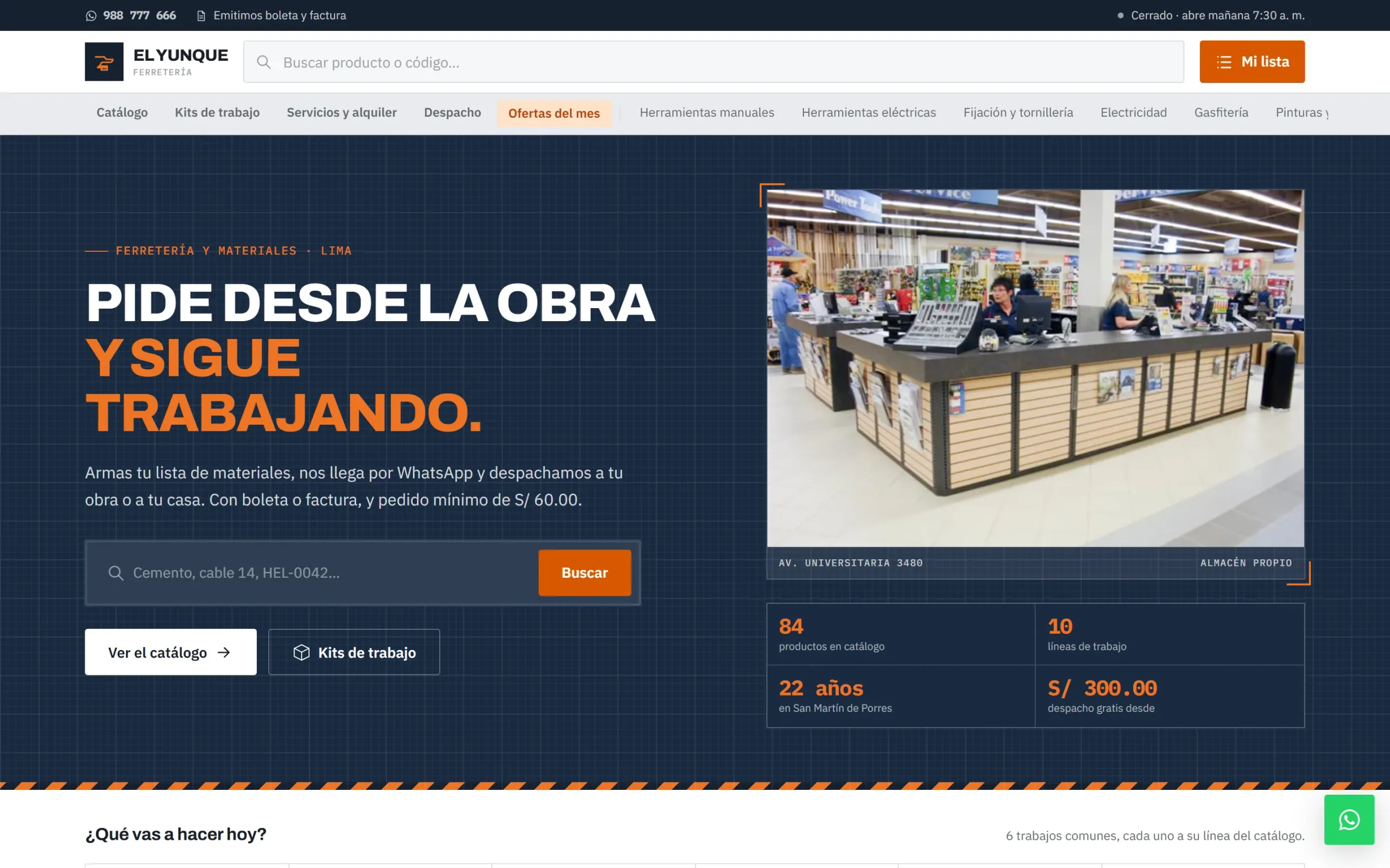 La portada de Ferretería El Yunque vista en una computadora