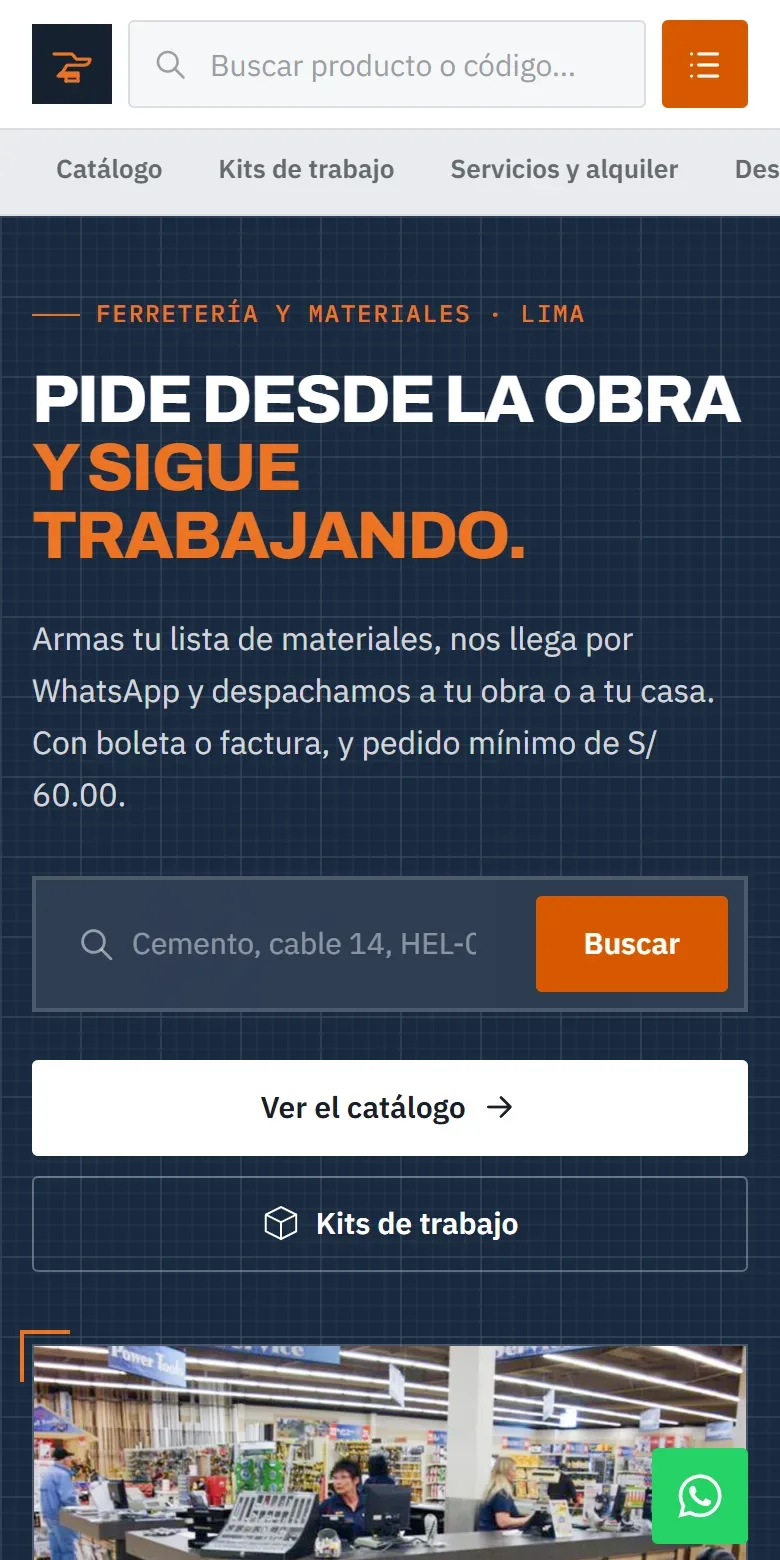 La misma página vista en un celular