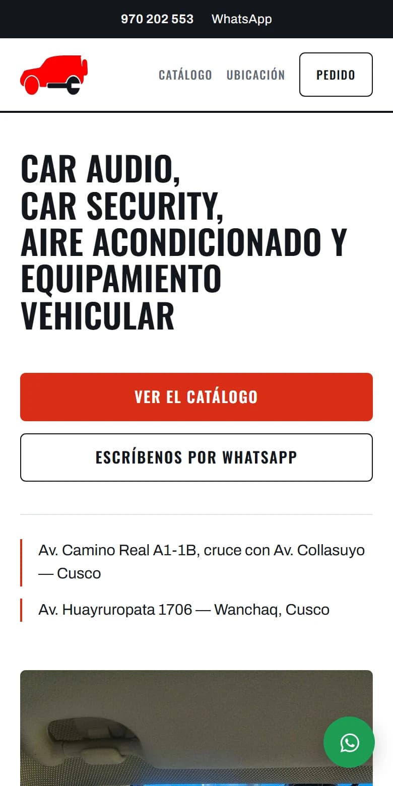 La misma página vista en un celular