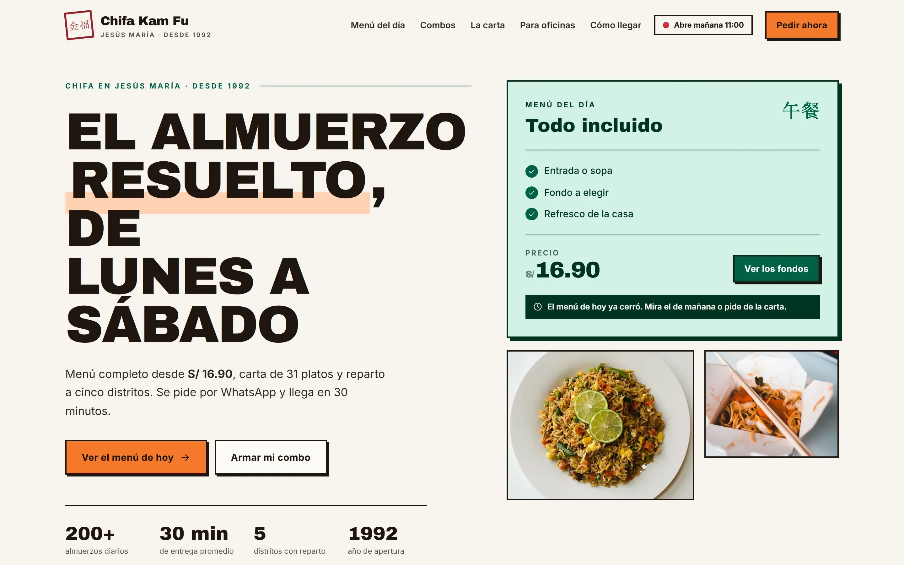 La portada de Chifa Kam Fu vista en una computadora