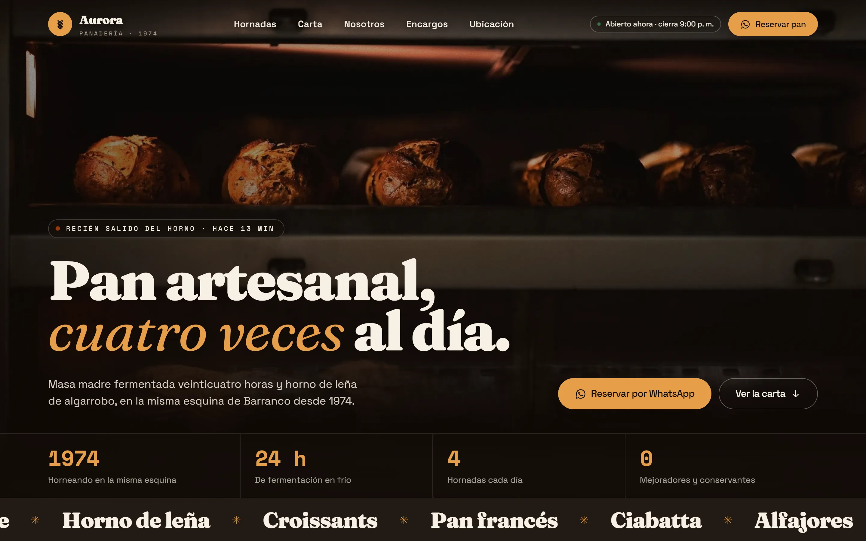 La portada de Panadería Aurora vista en una computadora