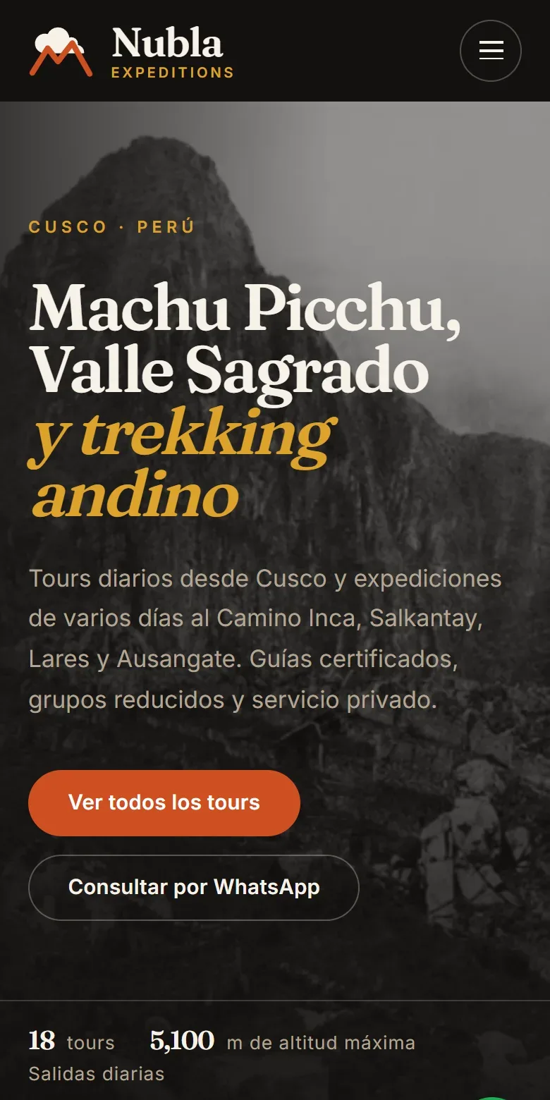 La misma página vista en un celular