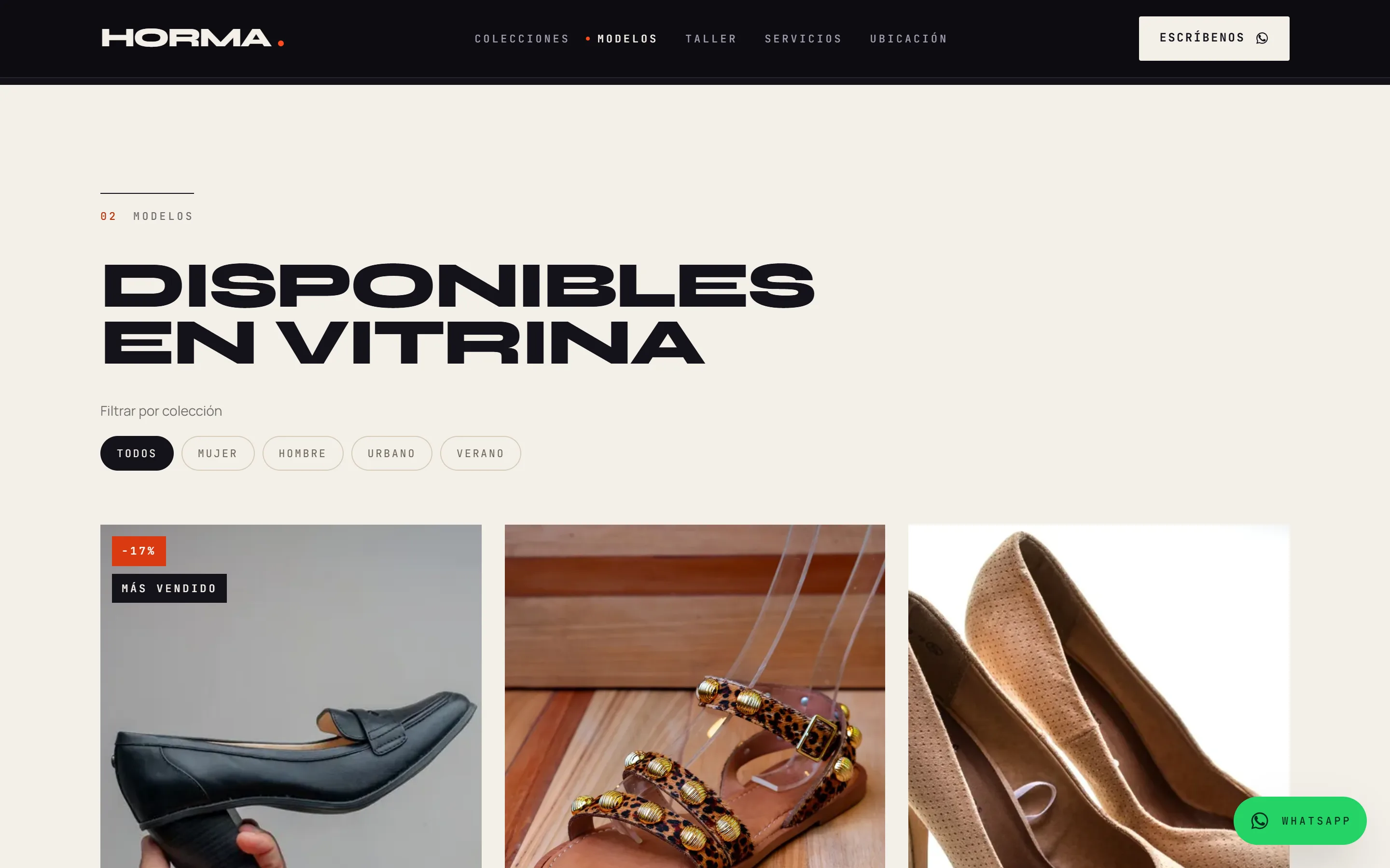Los modelos disponibles en vitrina, por colección