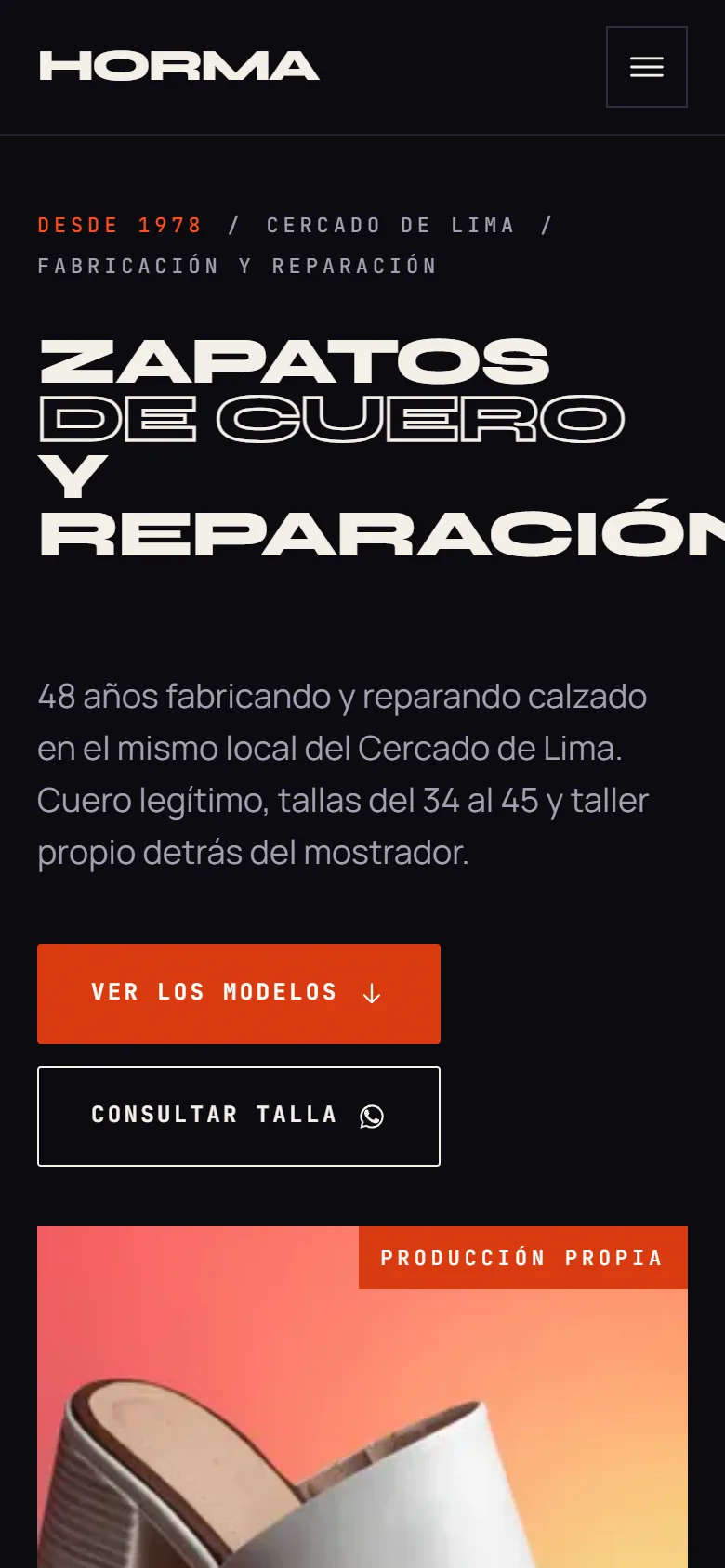La misma página vista en un celular